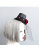 Gothic Punk Retro Red Rose Feather Mesh Sexy Black Topper Hairpin