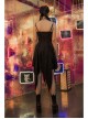 Leather Shoulder Strap Irregular Sharp Corner Hem Black Gothic Sling Dress