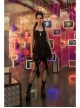 Leather Shoulder Strap Irregular Sharp Corner Hem Black Gothic Sling Dress