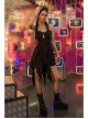 Leather Shoulder Strap Irregular Sharp Corner Hem Black Gothic Sling Dress