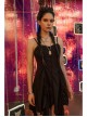 Leather Shoulder Strap Irregular Sharp Corner Hem Black Gothic Sling Dress