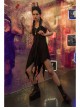 Leather Shoulder Strap Irregular Sharp Corner Hem Black Gothic Sling Dress