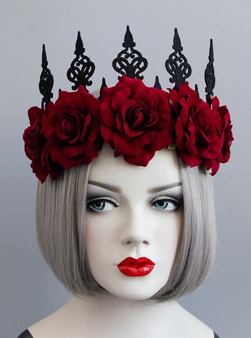 Gothic Retro Red Rose Queen Halloween Christmas Prom Party Crown Hairband