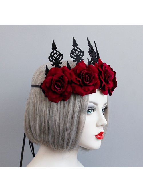 Gothic Retro Red Rose Queen Halloween Christmas Prom Party Crown Hairband