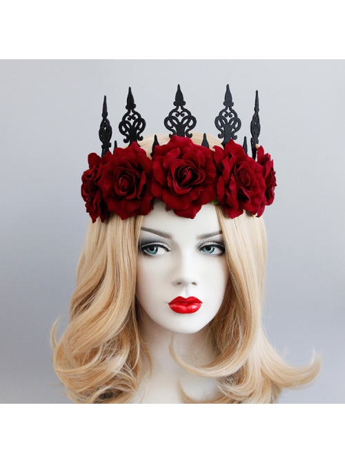 Gothic Retro Red Rose Queen Halloween Christmas Prom Party Crown Hairband