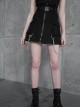 Buckle Belt Side Embroidery Pocket Metal Chain Decoration Black Punk A-Shape Skirt