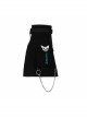 Buckle Belt Side Embroidery Pocket Metal Chain Decoration Black Punk A-Shape Skirt