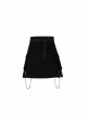 Buckle Belt Side Embroidery Pocket Metal Chain Decoration Black Punk A-Shape Skirt