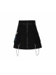 Buckle Belt Side Embroidery Pocket Metal Chain Decoration Black Punk A-Shape Skirt