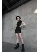 Buckle Belt Side Embroidery Pocket Metal Chain Decoration Black Punk A-Shape Skirt