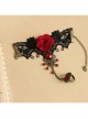 Gothic Bride Wedding Dress Red Rose Lace Gemstone Bracelet With Ring One Chain
