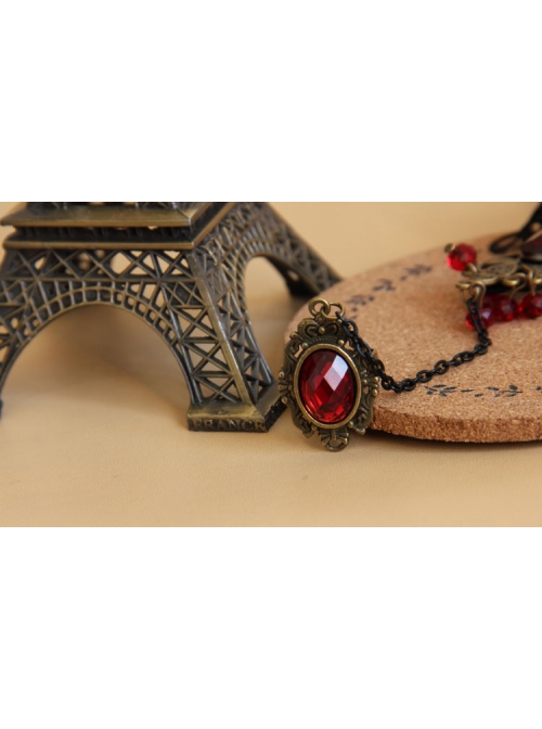 Gothic Bride Wedding Dress Red Rose Lace Gemstone Bracelet With Ring One Chain