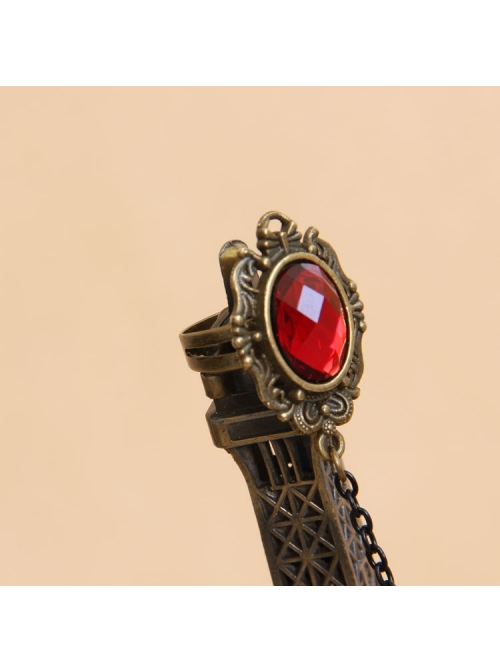 Gothic Bride Wedding Dress Red Rose Lace Gemstone Bracelet With Ring One Chain