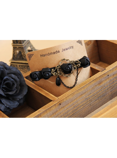 Gothic Style Black Rose Flower Fabric Handmade Retro Classical Lady Hairpin