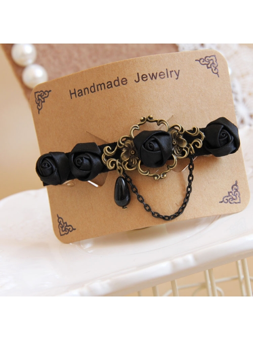 Gothic Style Black Rose Flower Fabric Handmade Retro Classical Lady Hairpin