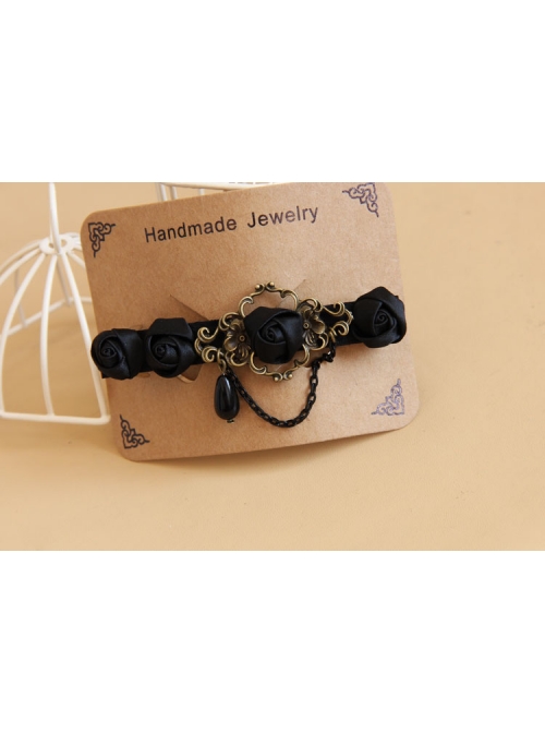 Gothic Style Black Rose Flower Fabric Handmade Retro Classical Lady Hairpin