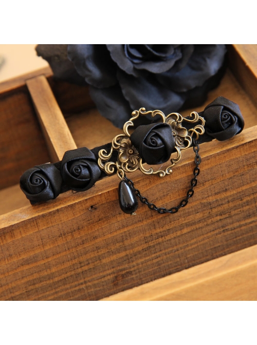 Gothic Style Black Rose Flower Fabric Handmade Retro Classical Lady Hairpin