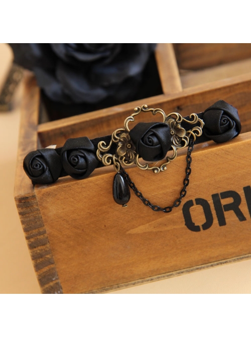 Gothic Style Black Rose Flower Fabric Handmade Retro Classical Lady Hairpin