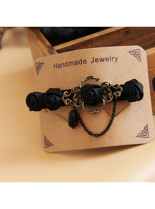 Gothic Style Black Rose Flower Fabric Handmade Retro Classical Lady Hairpin