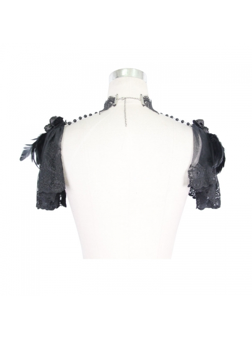 Black Lace Feather Lace Bead Chain Connected Detachable Brooch Gothic Shawl