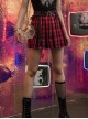 Metal Buckle Pendant Decorative Belts Red Plaid Punk Pleated Skirt