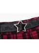 Metal Buckle Pendant Decorative Belts Red Plaid Punk Pleated Skirt