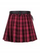 Metal Buckle Pendant Decorative Belts Red Plaid Punk Pleated Skirt