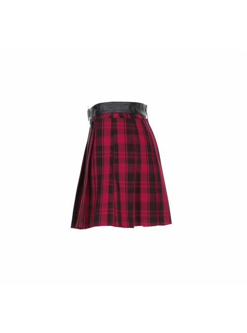 Metal Buckle Pendant Decorative Belts Red Plaid Punk Pleated Skirt