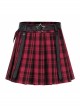 Metal Buckle Pendant Decorative Belts Red Plaid Punk Pleated Skirt