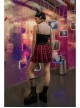Metal Buckle Pendant Decorative Belts Red Plaid Punk Pleated Skirt