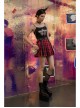 Metal Buckle Pendant Decorative Belts Red Plaid Punk Pleated Skirt