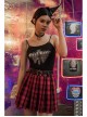 Metal Buckle Pendant Decorative Belts Red Plaid Punk Pleated Skirt