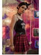 Metal Buckle Pendant Decorative Belts Red Plaid Punk Pleated Skirt