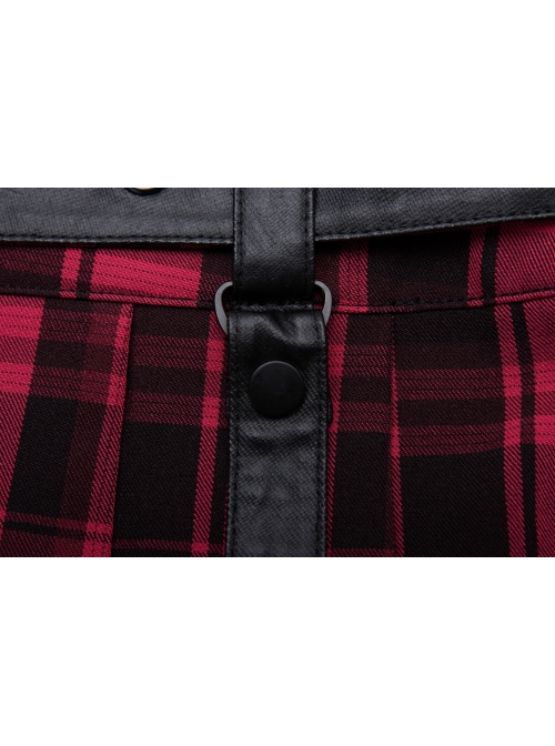 Metal Buckle Pendant Decorative Belts Red Plaid Punk Pleated Skirt