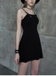 Metal Nail Leather Shoulder Strap Front Chest Coriaceous Love Embroidery Black Punk Sling Dress