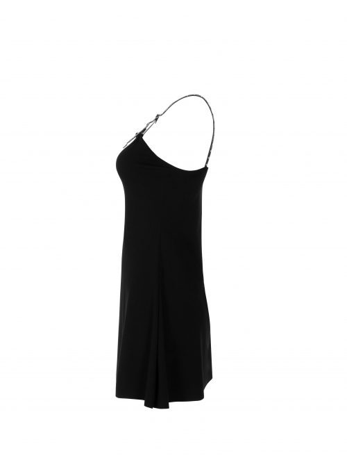 Metal Nail Leather Shoulder Strap Front Chest Coriaceous Love Embroidery Black Punk Sling Dress