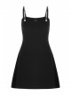 Metal Nail Leather Shoulder Strap Front Chest Coriaceous Love Embroidery Black Punk Sling Dress