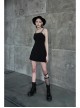 Metal Nail Leather Shoulder Strap Front Chest Coriaceous Love Embroidery Black Punk Sling Dress