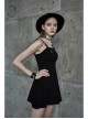 Metal Nail Leather Shoulder Strap Front Chest Coriaceous Love Embroidery Black Punk Sling Dress