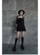 Metal Nail Leather Shoulder Strap Front Chest Coriaceous Love Embroidery Black Punk Sling Dress