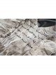 V-Neck Front Chest Embroidered Lantern Sleeve Leather Belt Grey Punk Print Chiffon Dress