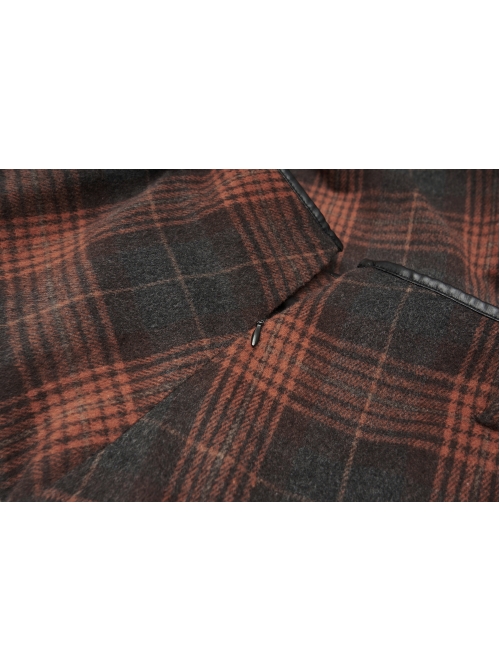 Metal Buckle Belt High Waist Irregular Hairy Hem Brown Plaid Punk Long Skirt