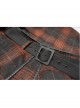Metal Buckle Belt High Waist Irregular Hairy Hem Brown Plaid Punk Long Skirt