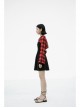 Fake Two-Piece Lace-Up Collar Metal Buckle Shoulder Strap Lantern Sleeve Punk Red Plaid Dress