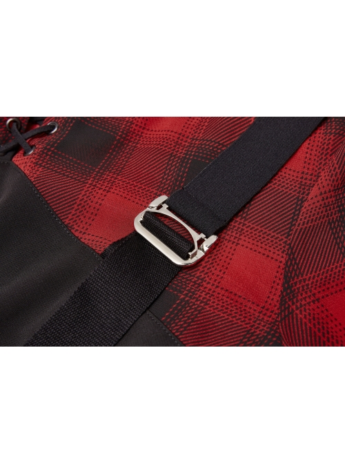 Fake Two-Piece Lace-Up Collar Metal Buckle Shoulder Strap Lantern Sleeve Punk Red Plaid Dress