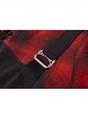 Fake Two-Piece Lace-Up Collar Metal Buckle Shoulder Strap Lantern Sleeve Punk Red Plaid Dress
