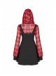 Fake Two-Piece Lace-Up Collar Metal Buckle Shoulder Strap Lantern Sleeve Punk Red Plaid Dress
