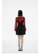 Fake Two-Piece Lace-Up Collar Metal Buckle Shoulder Strap Lantern Sleeve Punk Red Plaid Dress