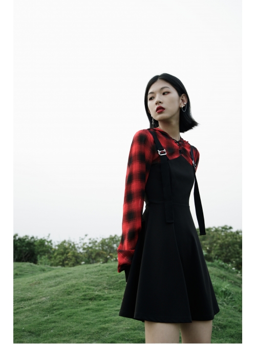 chinese dress ladies Dolly plaid lace-up retro dress  remulia