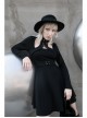 High Collar Front Chest Lace-Up Shoulder Hollow-Out Long Sleeve Black Punk Dress